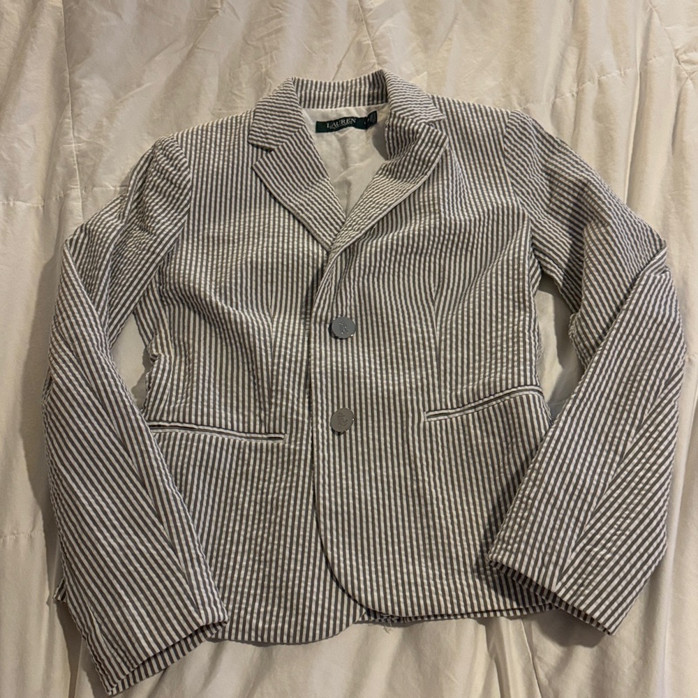 Lauren Ralph Lauren Seersucker Striped Blazer size 4P 4 petite